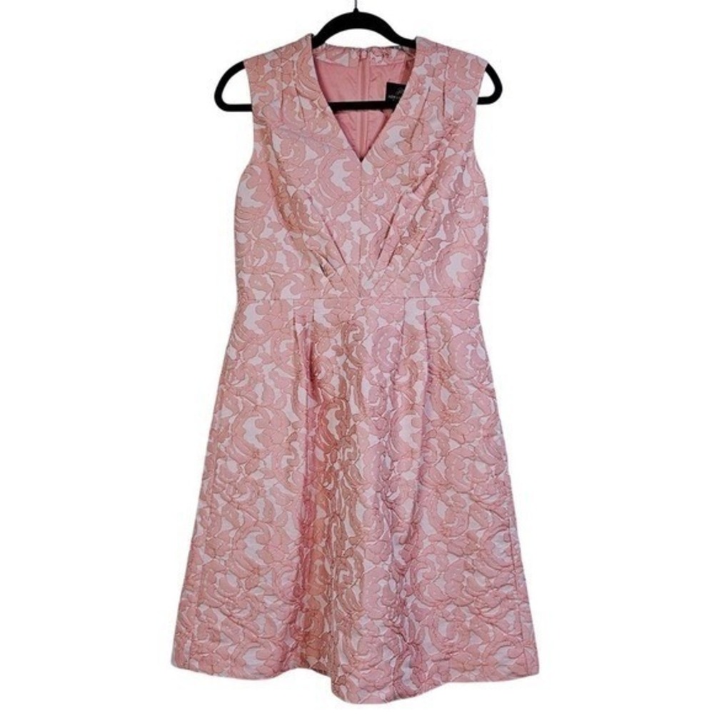 Adrianna Papell Pink Floral Jacquard Fit-Flare Dress 10 Pockets Cocktail Regency